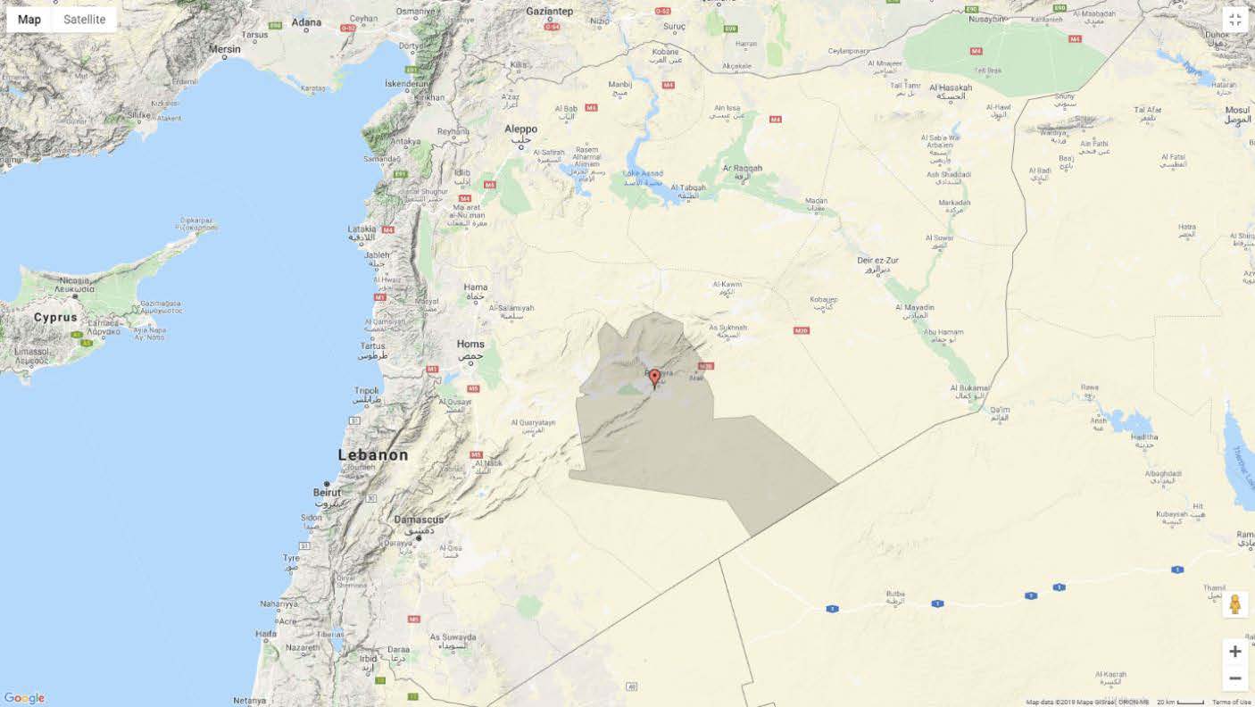 Figure No. 1: Map of Palmyra area within Syrian territory, by iDAI. world, 19 /7/2015. Edited by Hasan Ali.