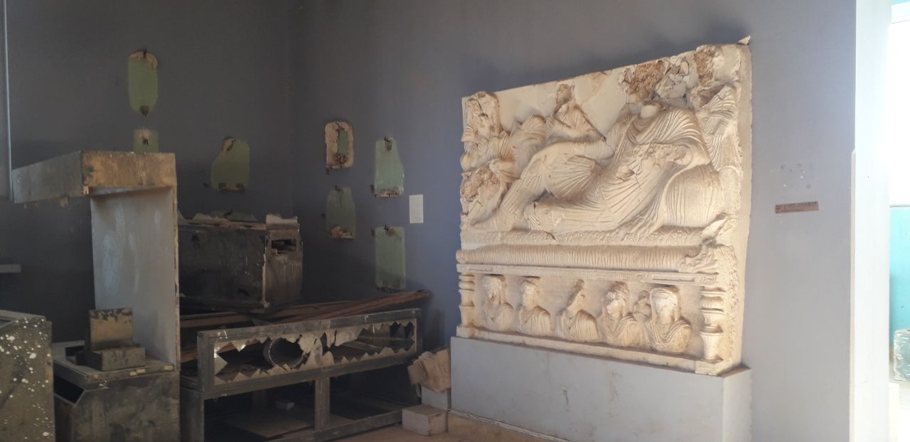 Figure 5: Photos showing the state of the artifacts inside the Palmyra Museum currently. Photo by Mohamed Fares 2025