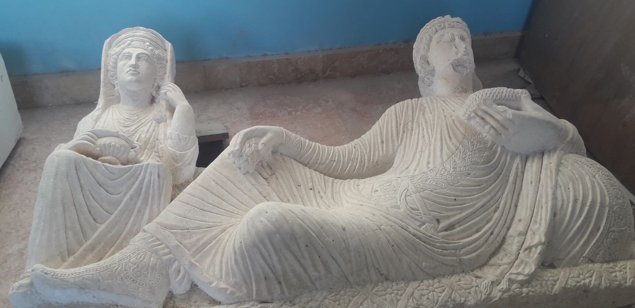 Figure 5: Photos showing the state of the artifacts inside the Palmyra Museum currently. Photo by Mohamed Fares 2025